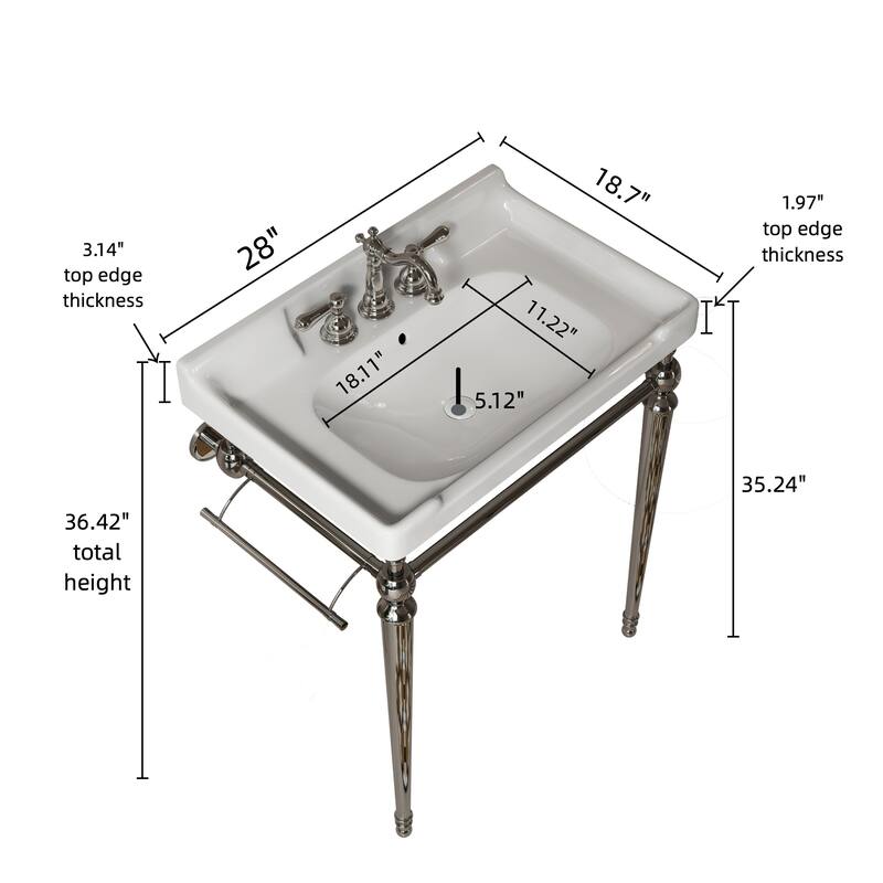 Wall-Mounted Bathroom Vanity with Ceramic Basin and Metal Legs