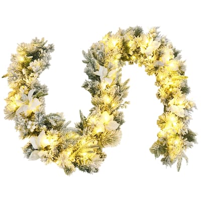 Costway 9ft Pre-lit Snowy Christmas Garland w/ Berries Poinsettia - See Details