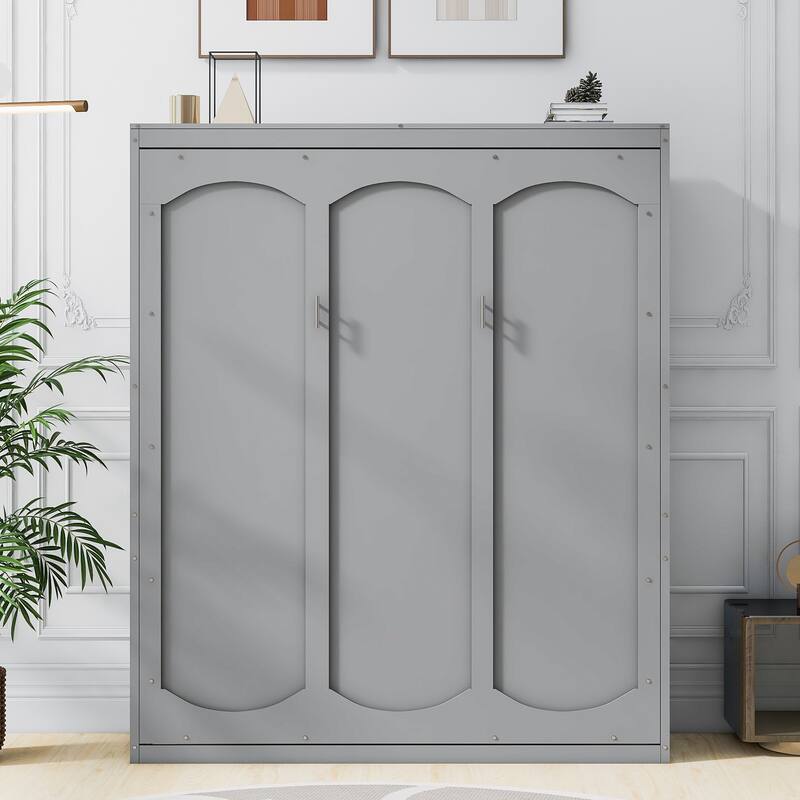 Murphy Bed Wall Bed with Built-in Shelves, Full/Queen Size, Foldable Cabinet for Small Spaces, Home Offices, and Apartments