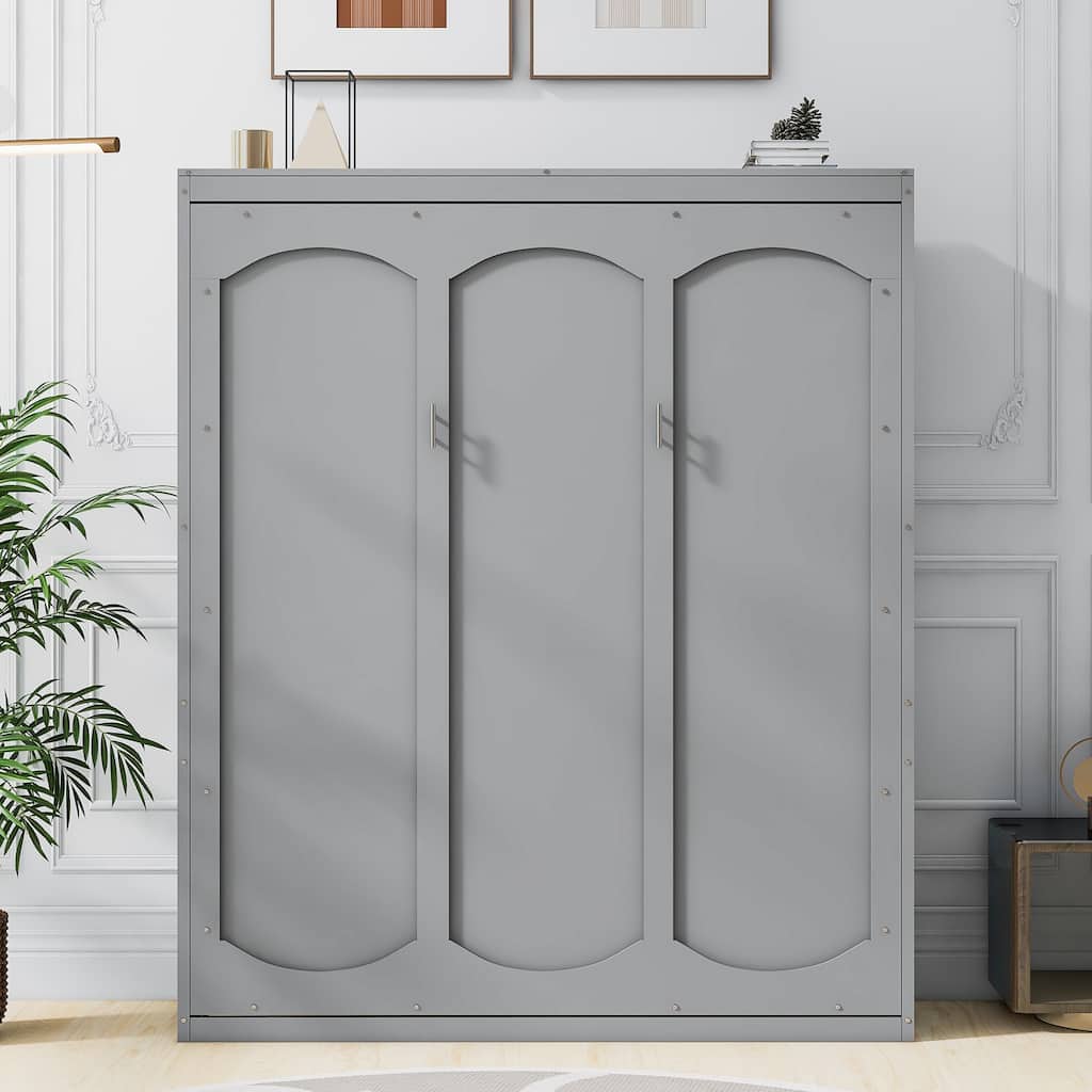 Queen Apartment Cabinet Wall Bed Murphy Bed With A 2-Layer Cabinet, Grey