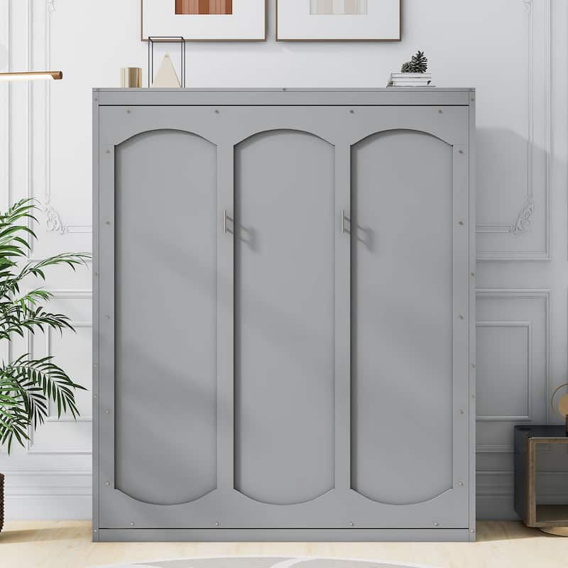 Queen Size Smart Murphy Bed - Space-Saving Wall Bed with 2-Tier Storage Cabinet