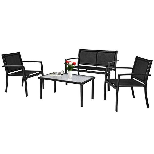 Shop Costway 4 Pcs Patio Furniture Set Sofa Coffee Table Steel Frame Garden Overstock 18303343