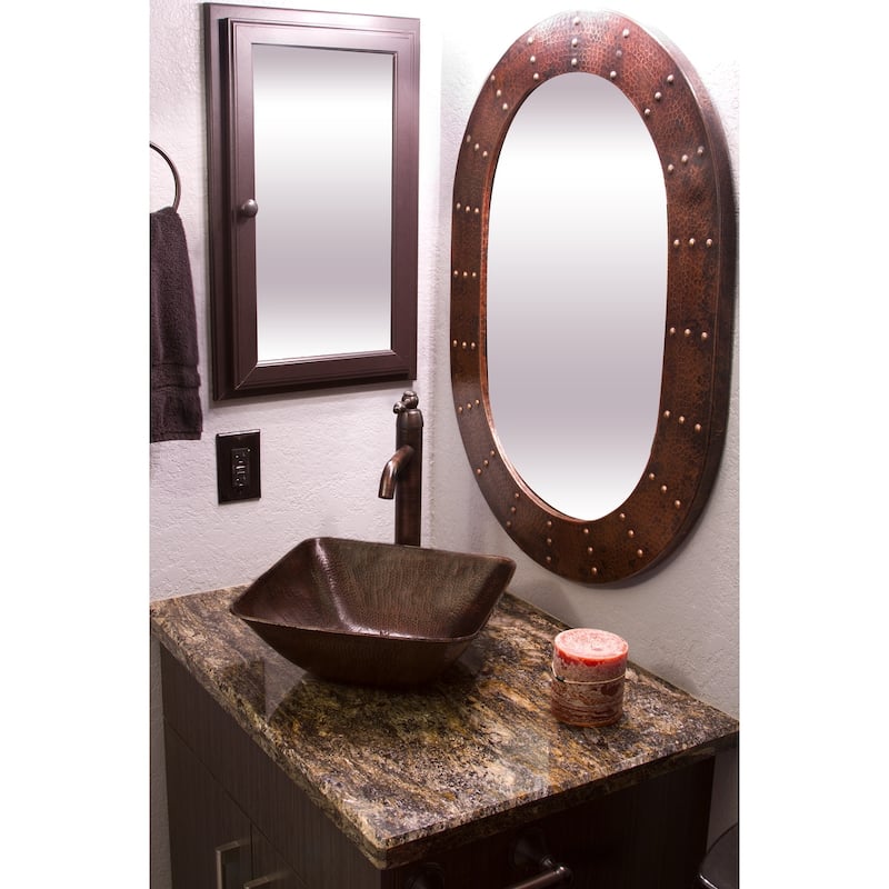 35-in Oval Hammered Copper Mirror with Hand Forged Rivets in Oil Rubbed Bronze (MFO3526-RI)