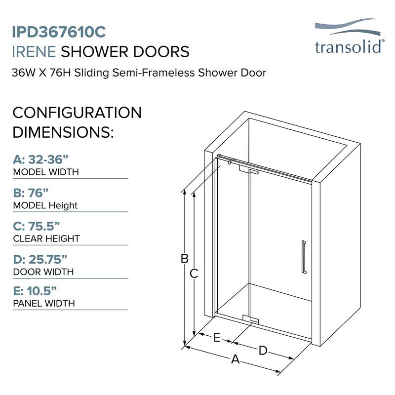 Transolid IPD367610C-R 76" High x 36" Wide Pivot Semi Frameless Shower