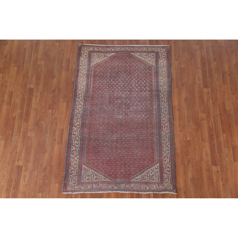 Hand Knotted Oriental 100% Wool Carpet Traditional All-Over Red Botemir Area Rug - 6' 5'' X 4' 1''