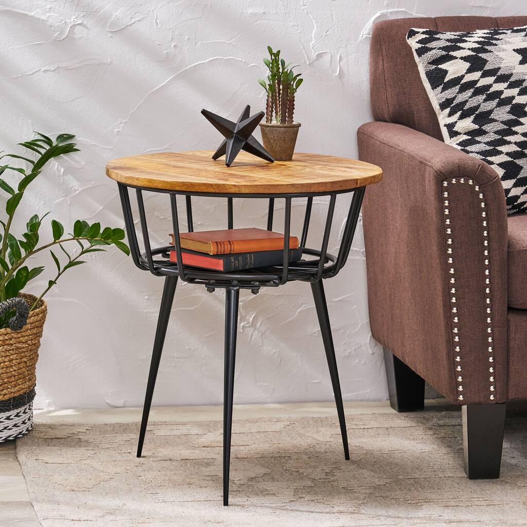 Kenwood Modern Industrial Handcrafted Mango Wood Side Table by Christopher Knight Home - 20.75" L x 20.75" W x 23.50" H