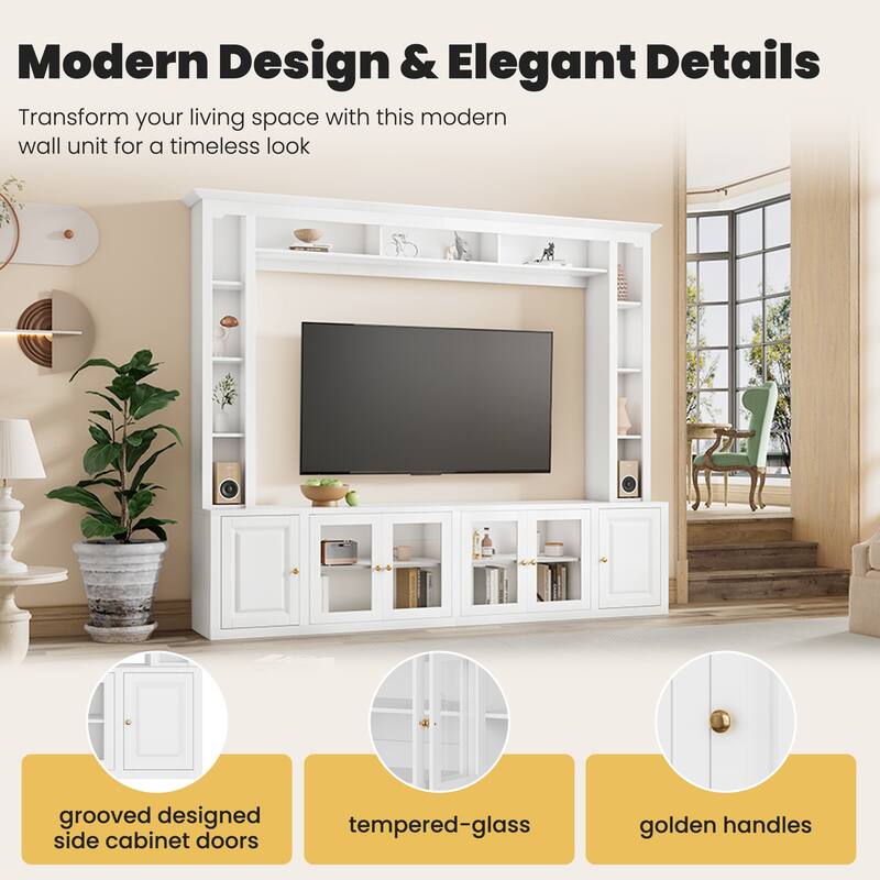 4 in 1 Entertainment Wall Unit Set with Bookshelves, TV Stand with Adjustable Shelves, Large Console Table for TVs Up to 80"