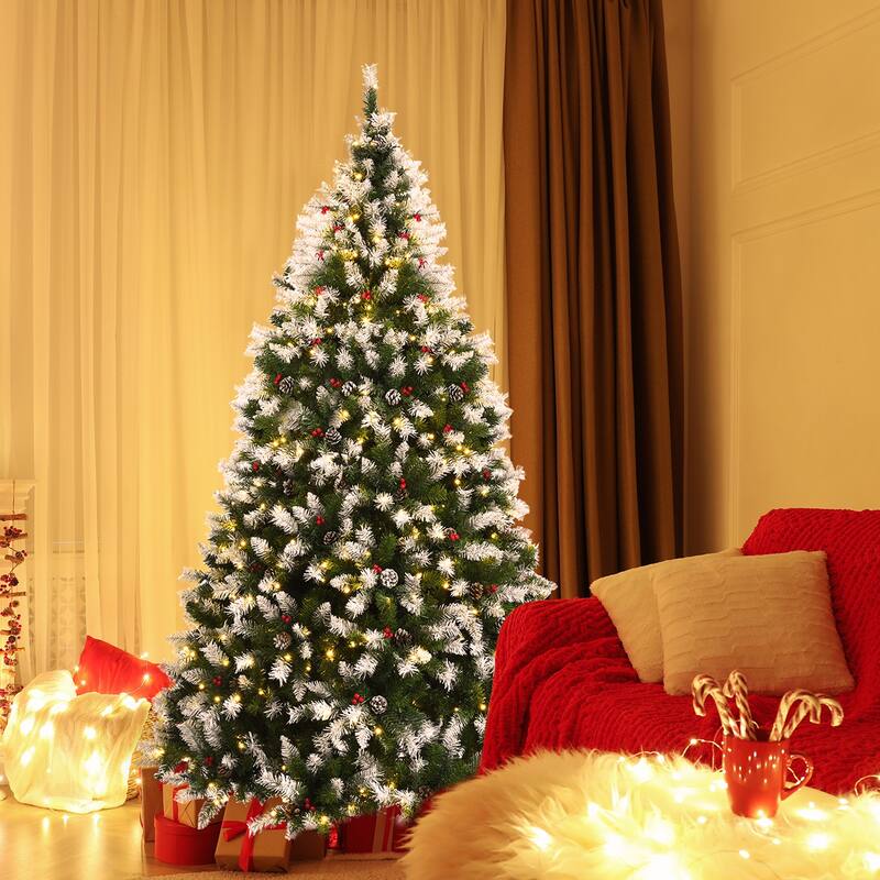 Gymax 6/7.5/9 FT Pre-lit Snow Sprayed Christmas Tree Artificial Xmas - See details - 7.5 Foot
