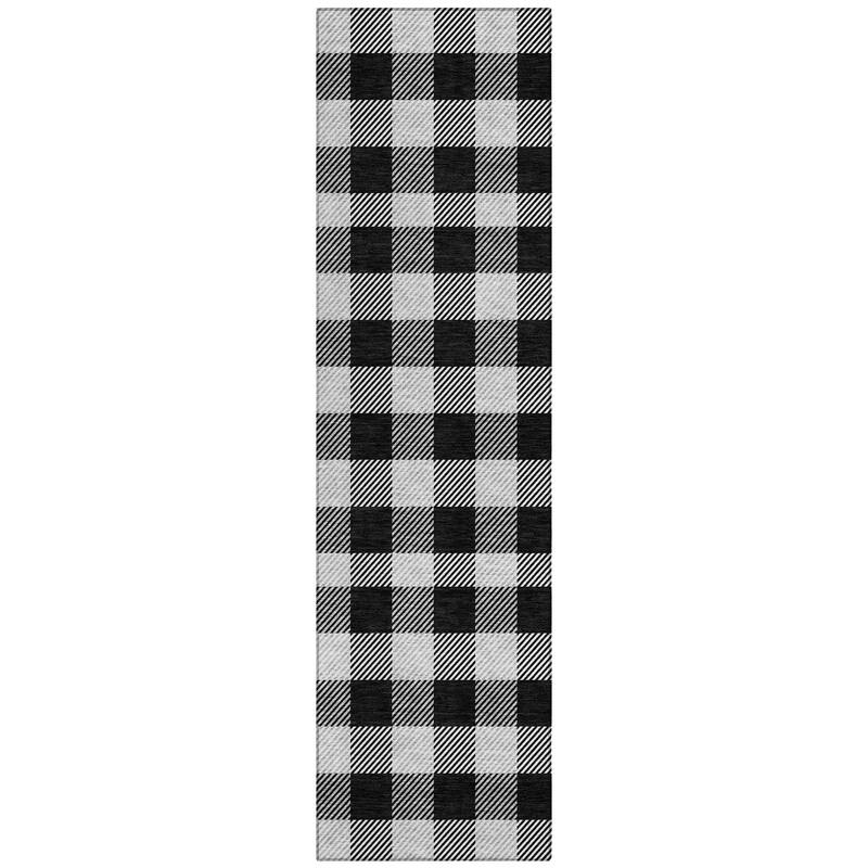 Machine Washable Indoor/ Outdoor Chantille Plaid Stripe Rug