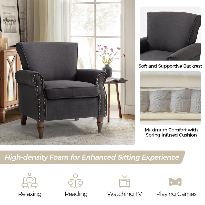 Nyctelius Upholstered Comfy Accent chair with Turned Wooden Legs and Nailhead Trim Set of 2 by HULALA HOME