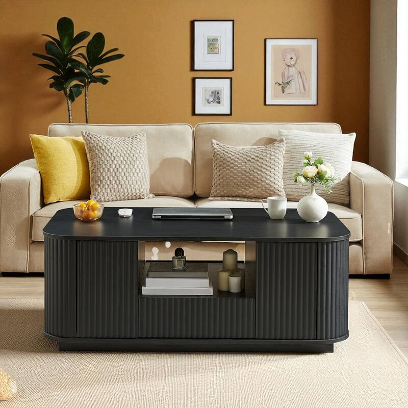 46.5" Modern Oval Coffee Table with Drawers, Hidden Storage & Curved Panel Design, Luxury Center Table