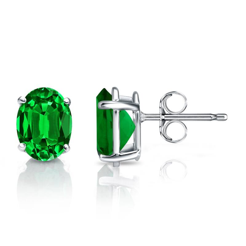 Auriya 14k Gold Lab Grown Gemstone Green Emerald Stud Earrings Oval 0.25 to 5.00 ct. tw. 4-Prong Basket Push-Back - 0.50ct tgw. - White