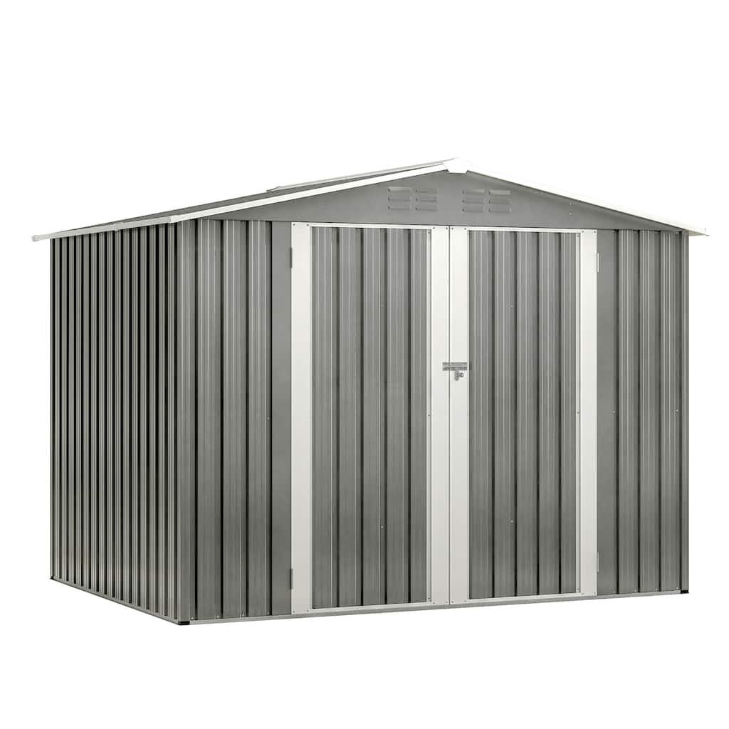 8x6 FT Waterproof Storage Sheds with Metal Foundation with Floor Frame, Tool Shed with Lockable Hinged Doors & Air Vents