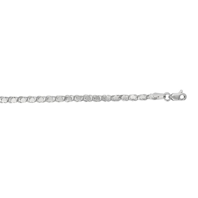 Curata 14k White Gold 10" 2.9mm Mirror Heart Chain Anklet