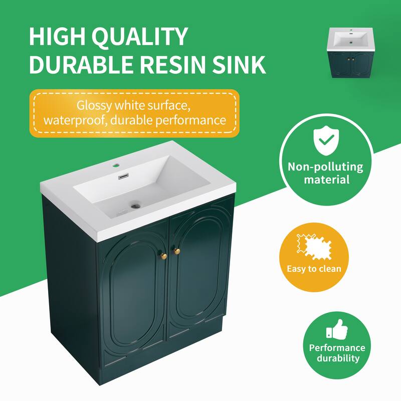 BNK 24/30/36 inch Freestanding Single Sink Bathroom Vanity with Soft Close Door and Adjustable Shelf
