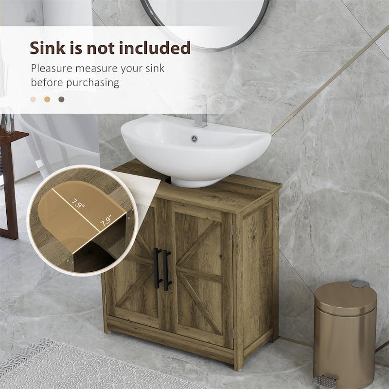 Distressed Grey Pedestal Bathroom Sink Storage Cabinet with Adjustable Shelf and Magnetic Door Closure