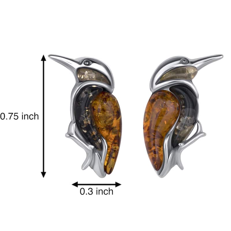 Baltic Amber Bird Earrings in Sterling Silver