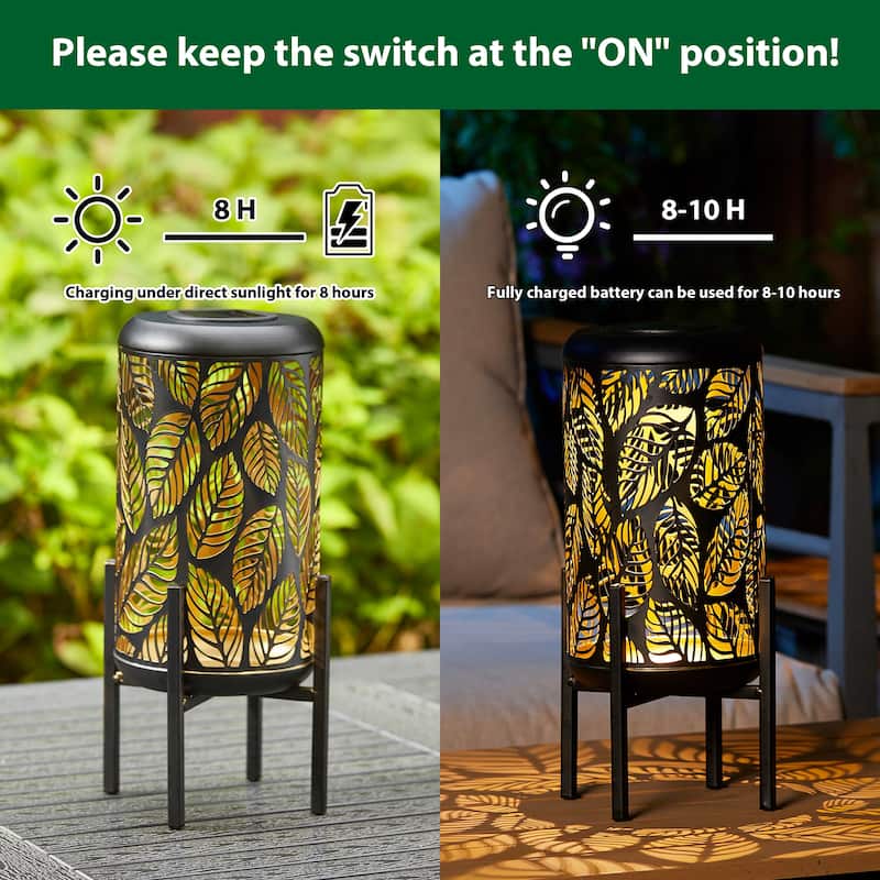 Glitzhome 14.25"H Set of 2 Metal Flower Cutout Solar Lanterns Floor Lantern