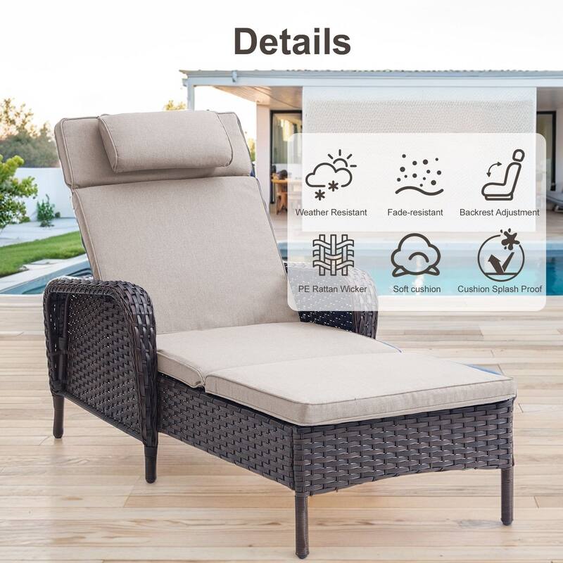 Outdoor Chaise Lounge Chair Adjustable 5-Position - 1-Piece