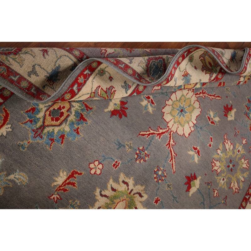 Gray Floral Oushak Oriental Area Rug Hand-Knotted Wool Carpet - 6'0" x 8'11"