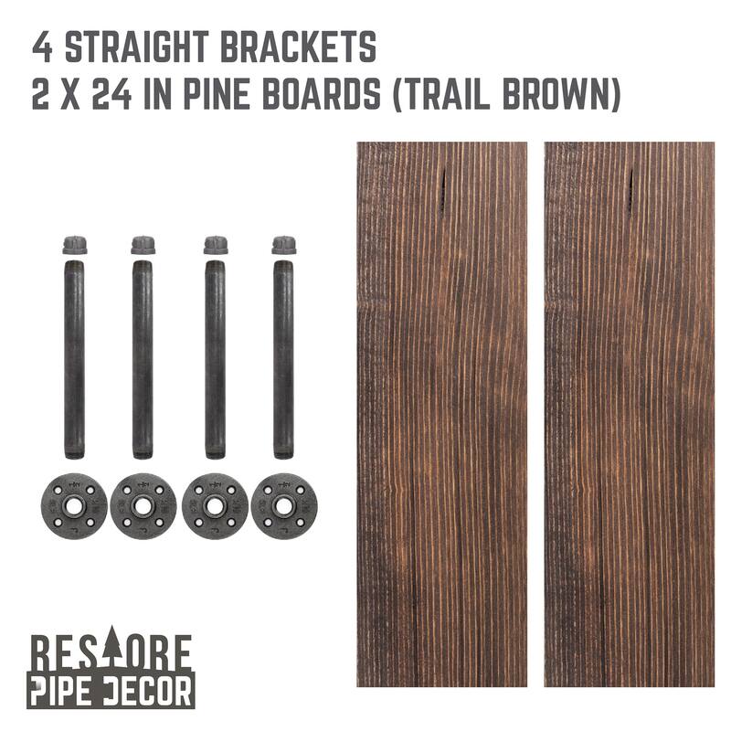 Restore Wood 24 in. Wall Shelf Straight Steel Pipe Brackets, Set of 2