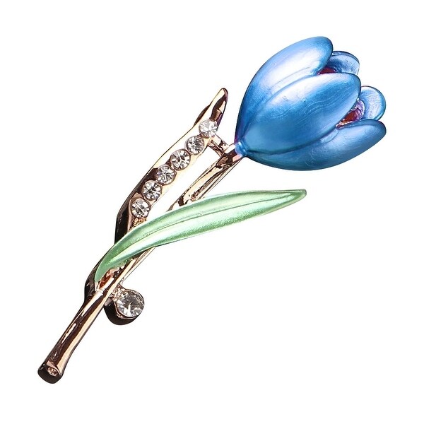Fashion Lady Tulip Brooch Rhinestone Decor Flower Pin Elegant Suit
