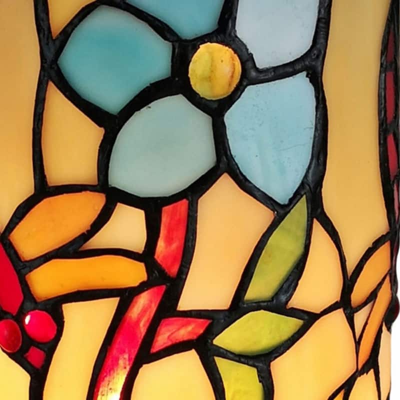 Multi Color Resin Mini Lamp with Red, Beige-Stained Glass Shade - 5” x 5” x 10” (D x W x H)