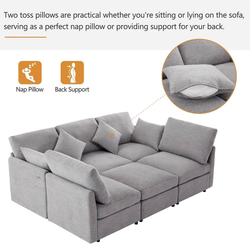 86.6" Convertible Modular Sectional Sofa with Movable Ottoman and USB Ports