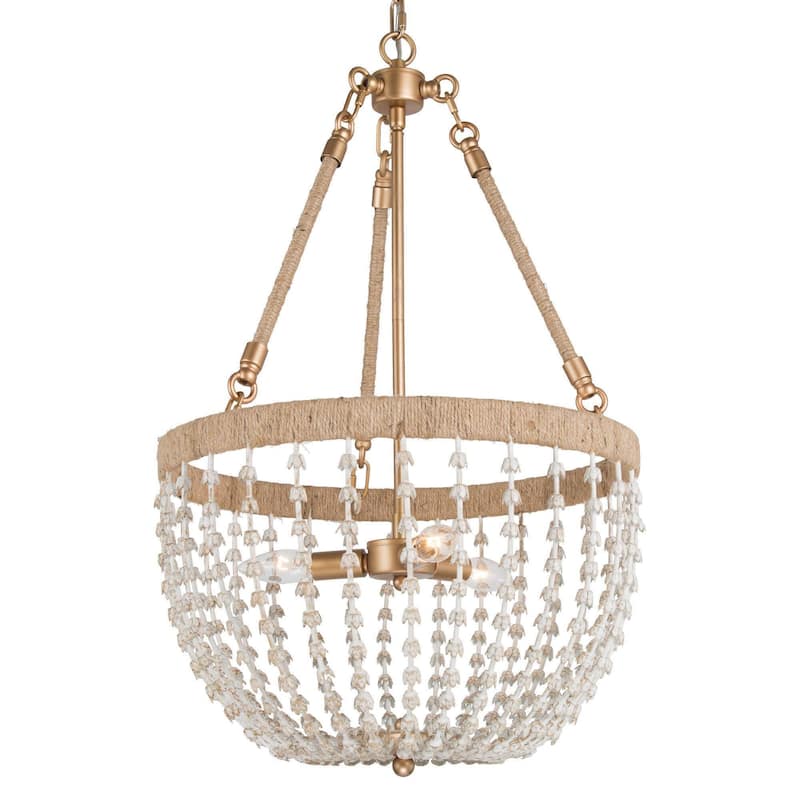 Farmhouse Metal Boho Beaded 3-Light Cage Chandelier Island Lights for Foyer Entry Dining Space - Dia. 17" x H 28.5"