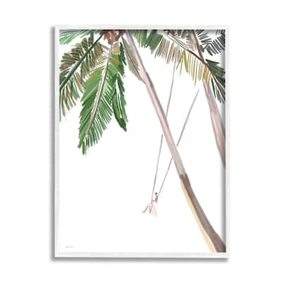 Stupell Girl Swinging Tropical Palm Trees Casual Design Framed Wall Art, Design by Amelia Noyes