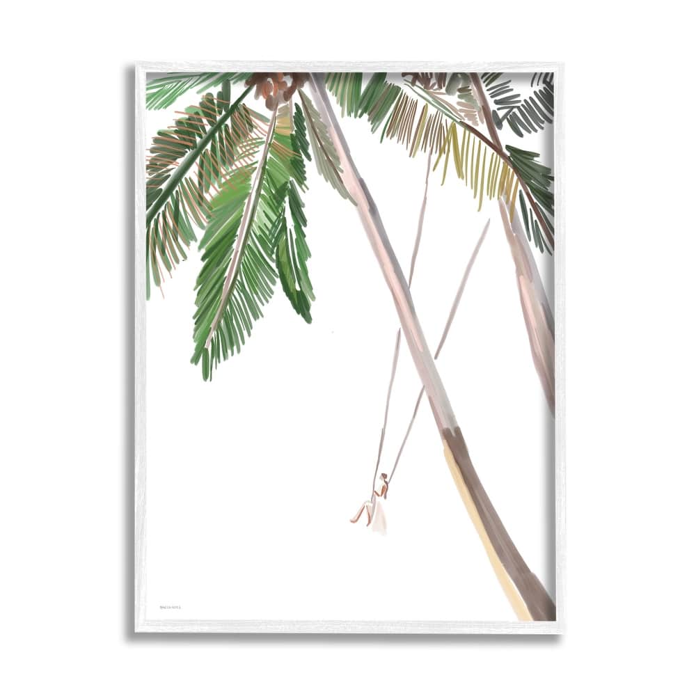Stupell Girl Swinging Tropical Palm Trees Casual Design Framed Wall Art, Design by Amelia Noyes