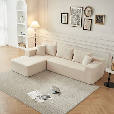 L-Shaped Modern Lambskin Fabric Upholstered Corner Cloud Sofa (Pure Sponge)