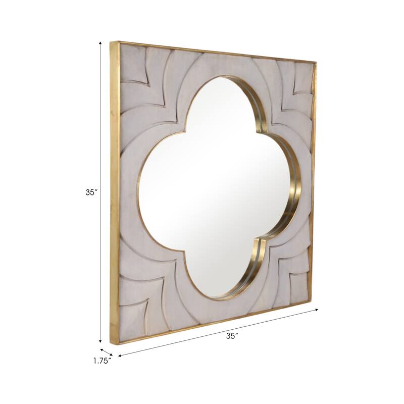 Wood Brass Frame Wall Mirror Decorative Elegant Room Decor - 35" Ivory - 35" x 1.75" x 35"