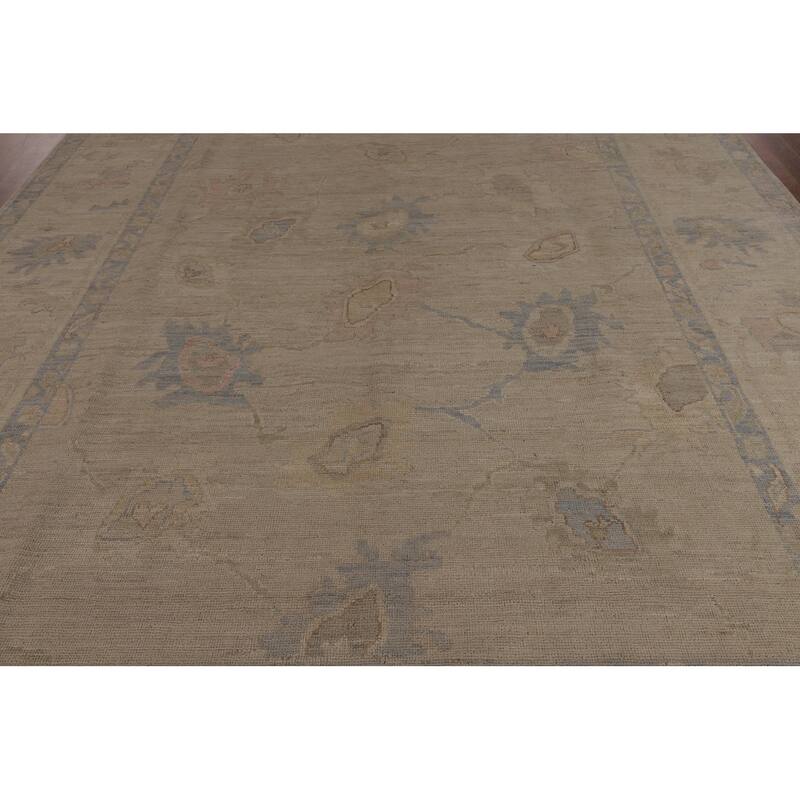 Vegetable Dye Beige Oushak Turkish Rug Handmade Wool Carpet - 9'1"x 12'3"