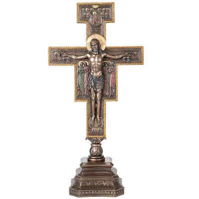 Veronese Design 21.85" H SAN DAMIANO CRUCIFIX ON STAND 22" Cold Cast Bronze