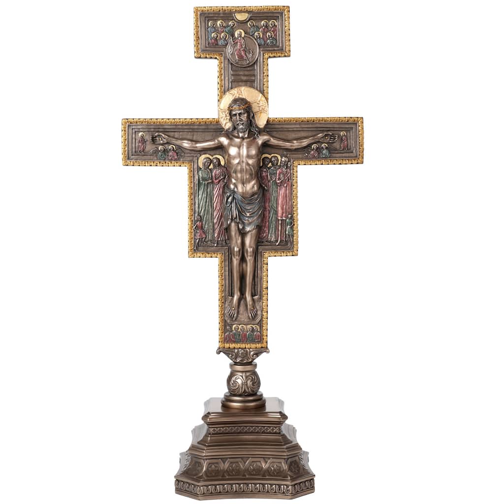 Veronese Design 21.85" H SAN DAMIANO CRUCIFIX ON STAND 22" Cold Cast Bronze