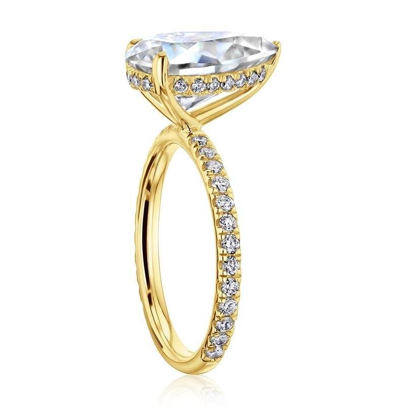 Kobelli Signature Collection 3.95 Carats Moissanite & Diamond 14k Solid Gold Pear Hidden Halo Near Eternity Payton Ring