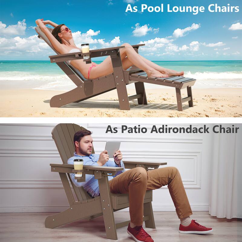 Outdoor Adirondack Chair Weather Resistant with Cup Holder/Ottoman