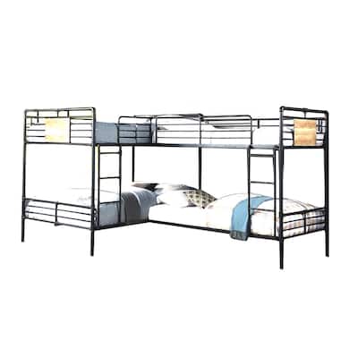 Twin over Full Bunk Bed with Safety Guard Rails, Sandy Black and Dark Bronze