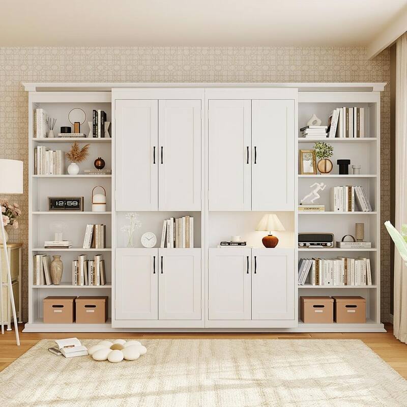 Queen Murphy Bed Wall System with Dual Glide Cabinets & 6-Tier Mega Storage by Harper&Bright Designs
