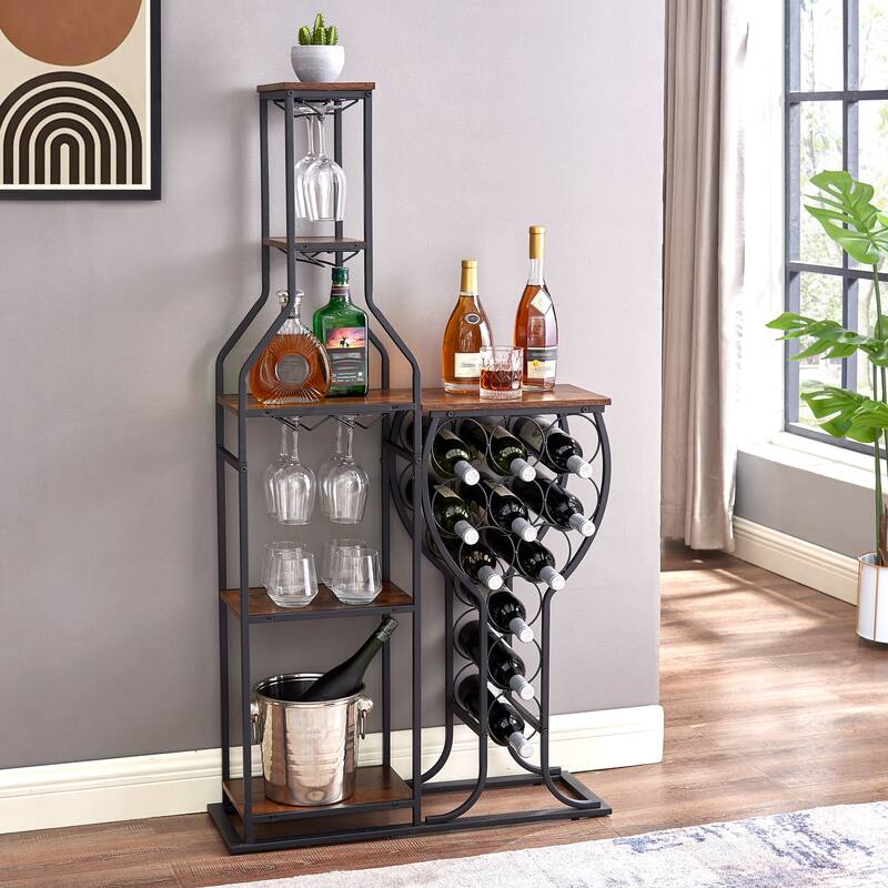11 Bottle Wine Bakers Rack 5 Tier Freestanding Wine Rack - 28.74"L * 9.53"W * 53.94"H