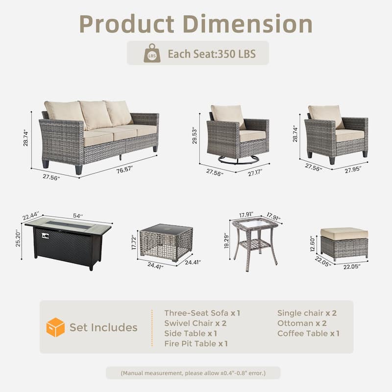 OVIOS 10 Pieces Outdoor Swivel Chair Set with Solar-Powered Table & 54" Fire Table