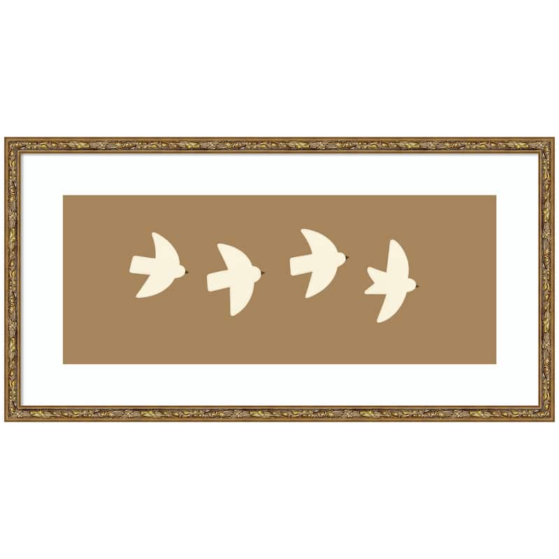 Kate and Laurel Minimalist Birds Panel 2 Brown by Laura Moss Framed Wall Art Print - 25x13 - Brown
