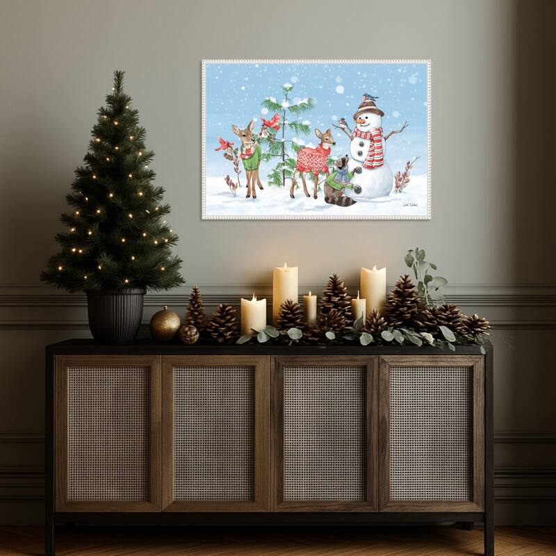 Festive Friends I by Leslie Trimbach (33 x 23 in.), Framed Canvas Wall Art Print - Sylvie Beaded White