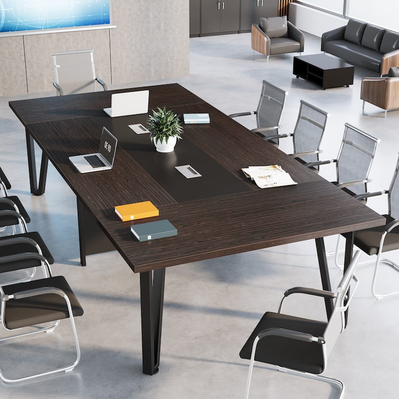 94-inch Large Conference Meeting Table with Two Cable Holes for Office - N/A - Brown/Black