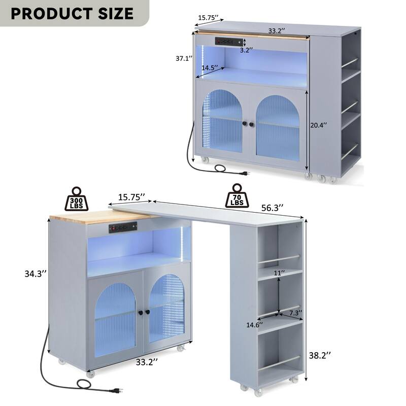 Rolling Kitchen Island With Extended Table(no include stool)