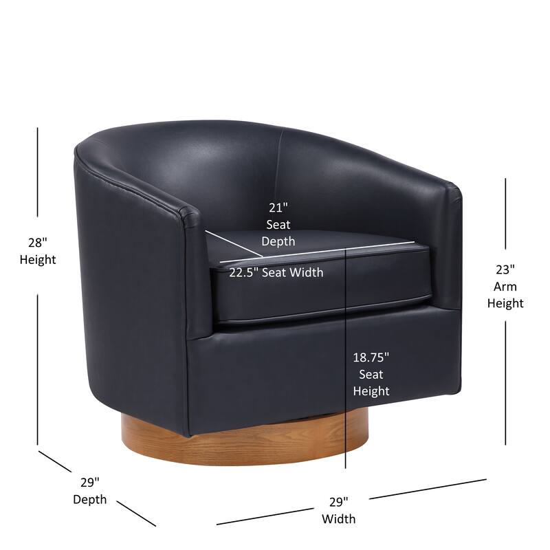 Maisy Midnight Blue Faux Leather Wood Base Barrel Swivel Chair