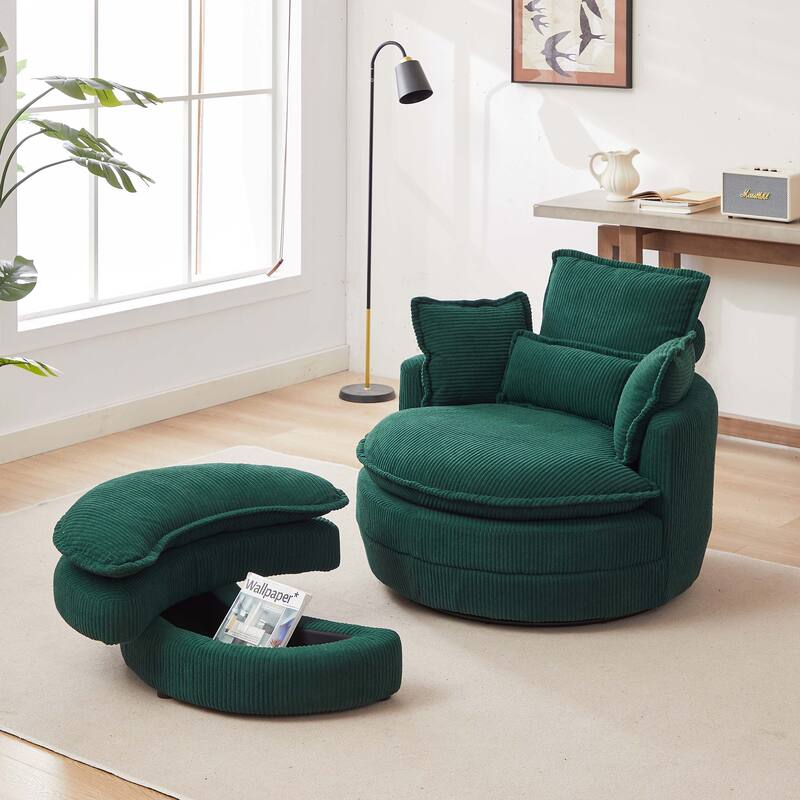 Swivel Chair with Moon Storage Ottoman for Living Room