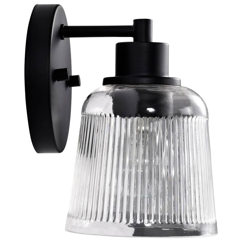 Grayson 1 Light Vanity Matte Black Finish Clear Ribbed Glass - Matte Black