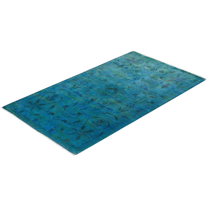 Overton Hand Knotted Wool Vintage Inspired Modern Contemporary Overdyed Blue Area Rug - 3' 0" x 5' 5"